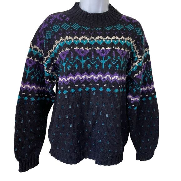 Vtg ALPS Fine Womens Apparel Fair Isle Nordic Chunky Sweater Med Wool Blend EUC - Picture 1 of 7